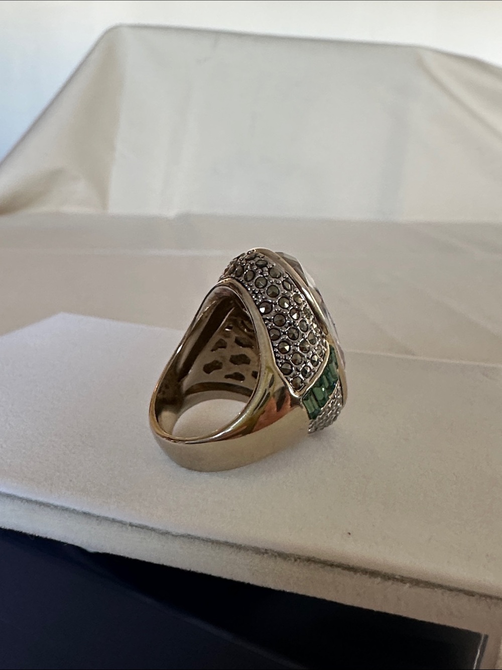 AKKAD Silver-Tone Blue Abalone Crystal Statement Ring - Picture 9 of 13